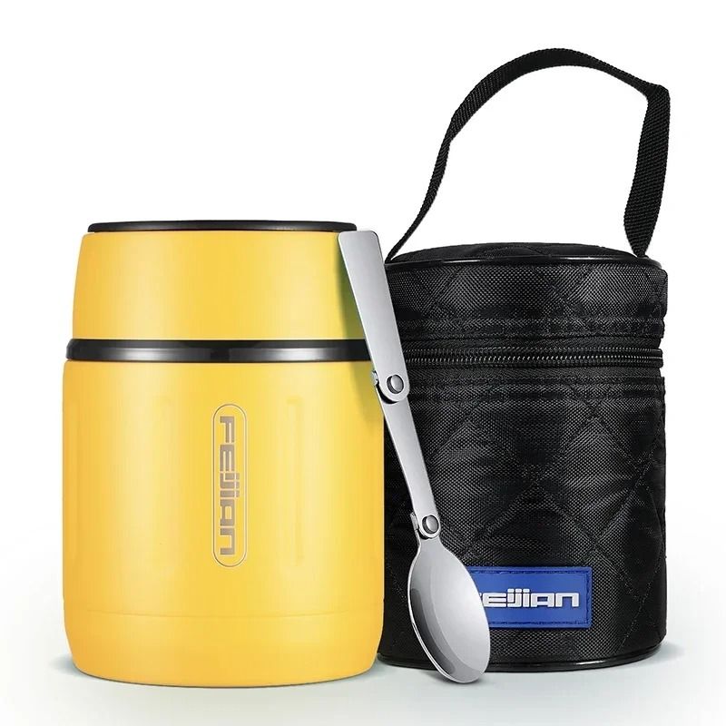 FEIJIAN 500ml Portable Vacuum Insulated Food Jar – Premium 316 Stainless Steel Lunch Box with Spoon