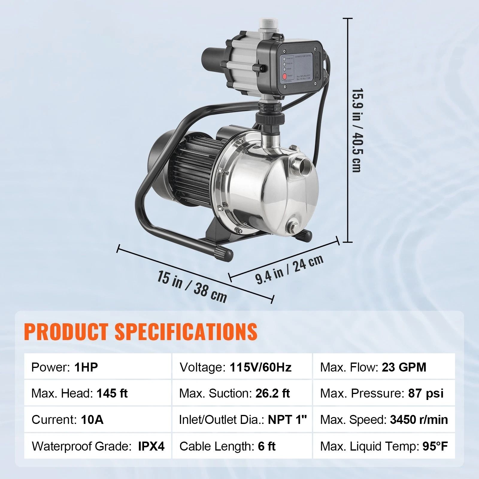 Shallow Well Jet Pump with Auto Controller Lift