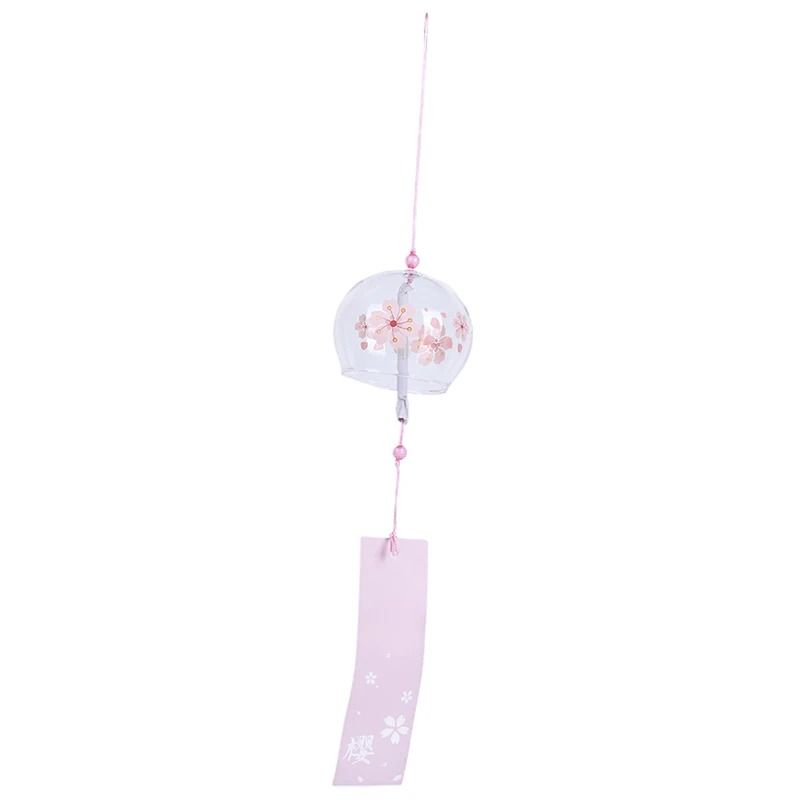 Japanese Sakura Glass Wind Chimes | Hand-Painted Cherry Blossom Hanging Craft