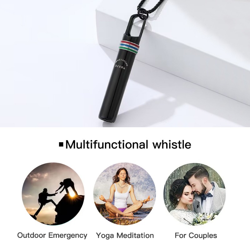 Mindful Breathing Necklace Stainless Steel Anxiety Relief & Meditation Whistle Pendant