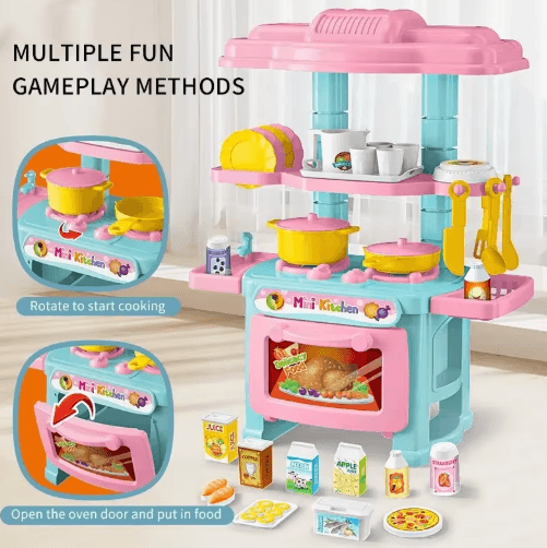 Mini Kitchen Counter Play Set – DIY Pretend Cooking Toy with Food & Tableware