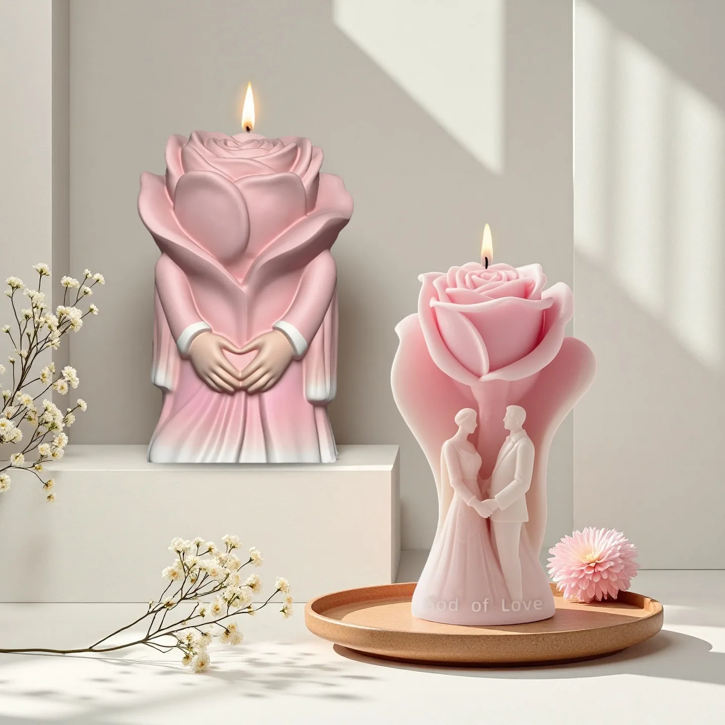 DIY Aromatherapy Soap, Candle Rose Couple Silicone Mold for Wedding, Valentine's Day Craft