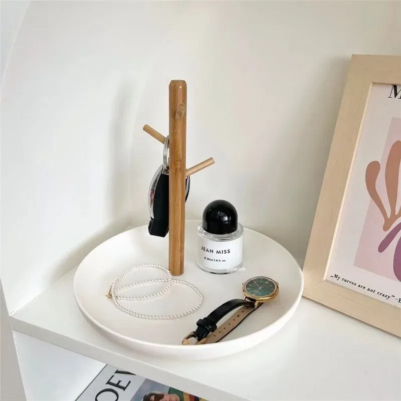 Bamboo Tree Branch Storage Tray Key Hanger Jewelry Display for Living Room