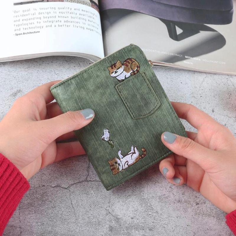 Cartoon Cat Pattern PU Leather Wallet Large Capacity Storage Card Holder