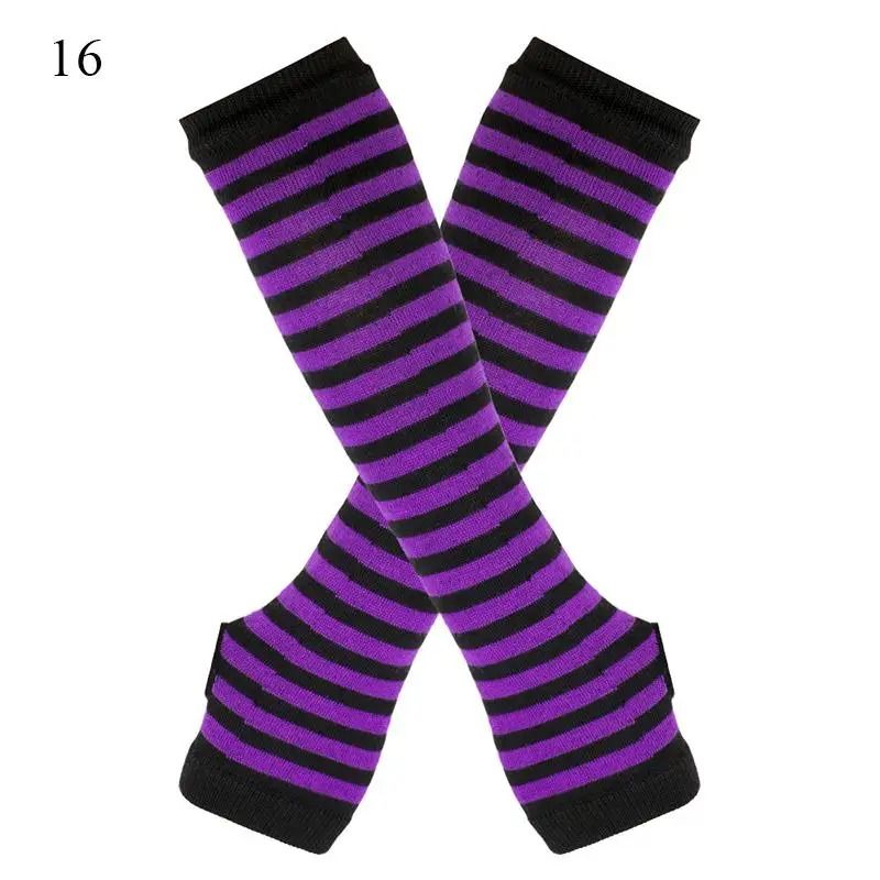 Gothic Striped Fingerless Arm Warmers - Harajuku Y2K Knit Sleeves