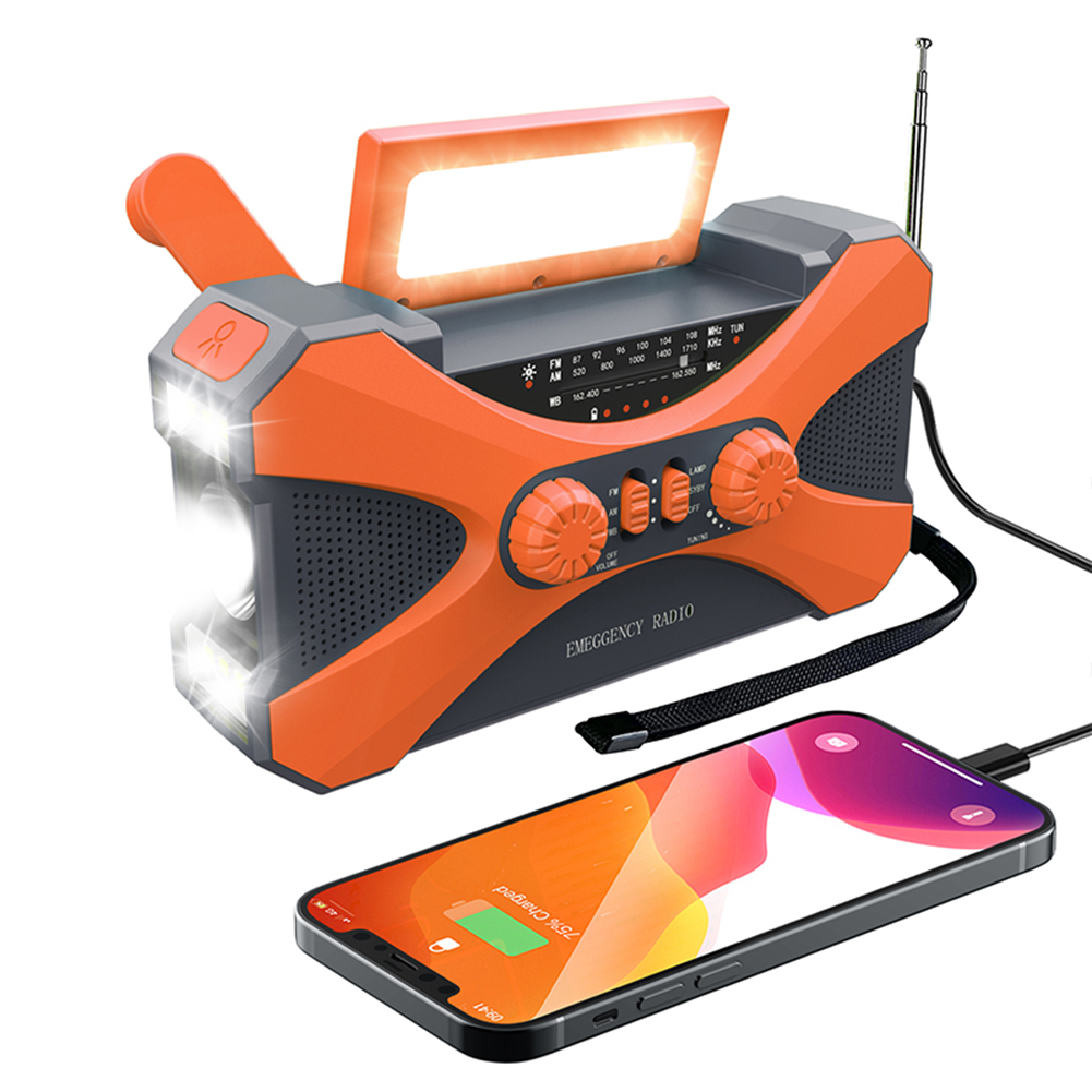 Rechargeable Solar Hand Crank Weather Radio with Dual Speakers, Emergency Crank Radio for Home Use, Outdoor Survival