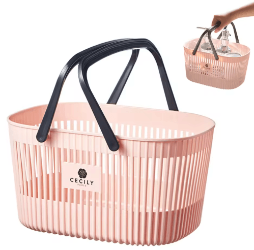 Plastic Organizer Basket with Handles Stackable Drainage Storage Bin for Bathroom Essentials