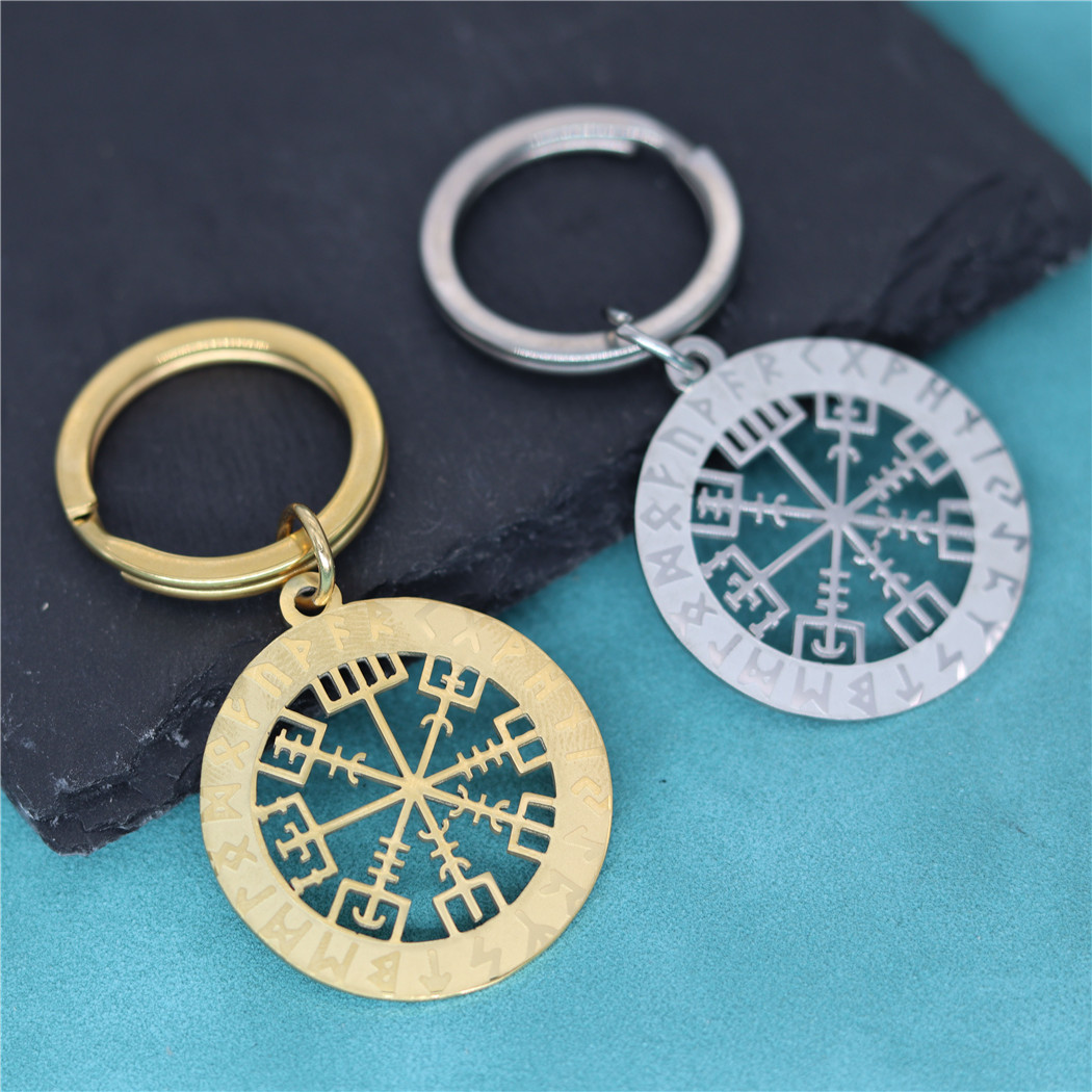 Viking Vegvisir Compass Keychain Stainless Steel Nordic Rune Amulet Pendant