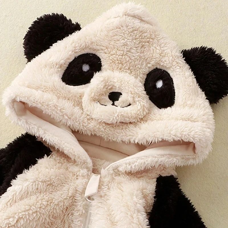 Cartoon Panda & Bunny Winter Fleece Romper