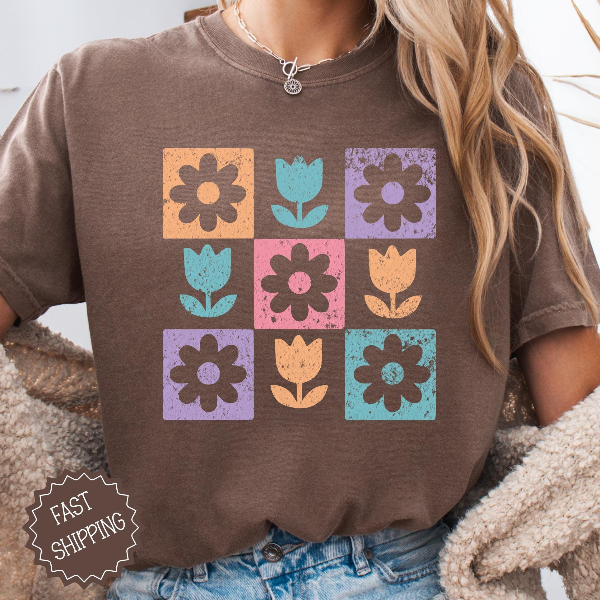Retro Floral Comfort Colors Shirt, Vintage Flower Graphic Tee, Cottagecore Aesthetic Shirt, Trendy Spring Summer Top for