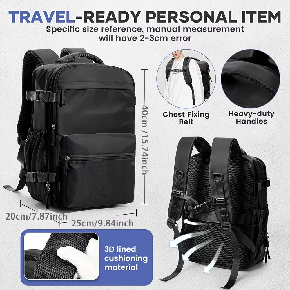 Men's Vacuum Compression Travel Backpack – Expandable 15.6inch Laptop Bag & Ryanair Cabin Size Carry-On