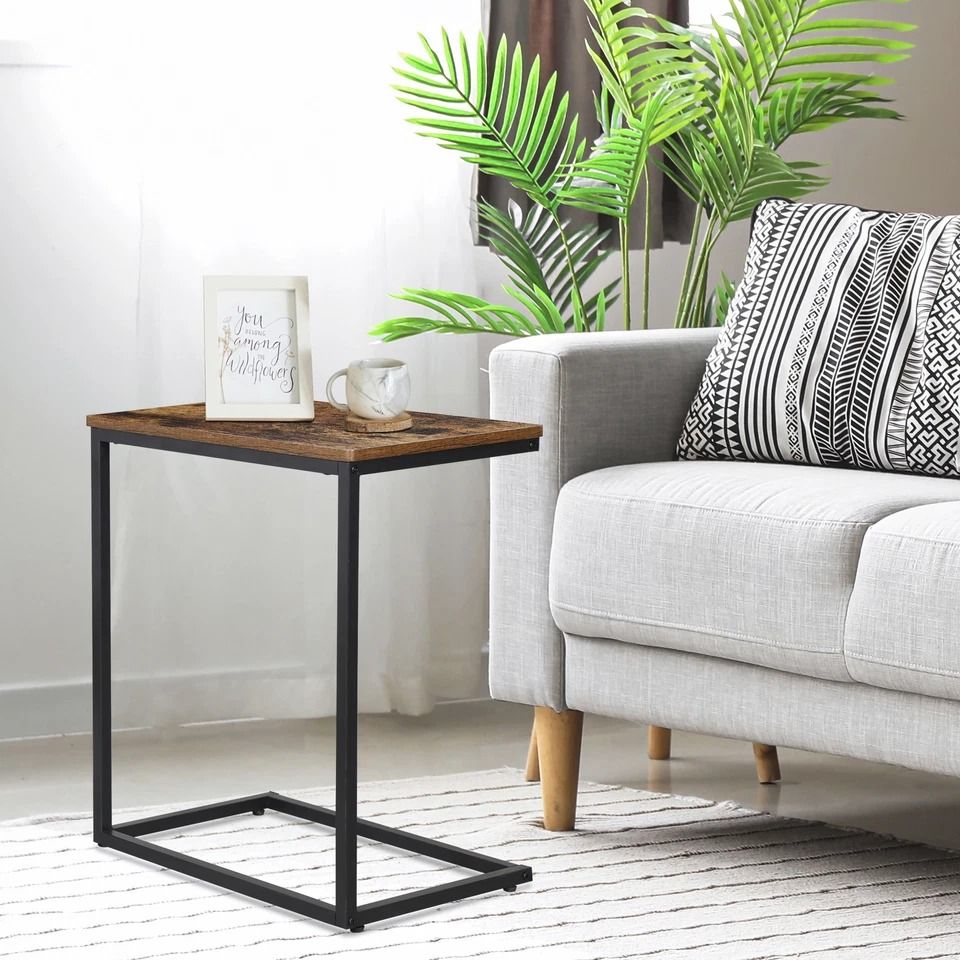 Rustic C Shaped Side Table Sofa End Table for Bedside & Small Spaces