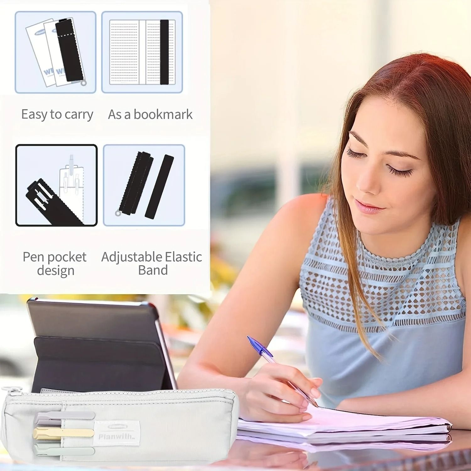 Slim Canvas Pencil Holder and Precision Notebook Interface with Adjustable Elastic Band