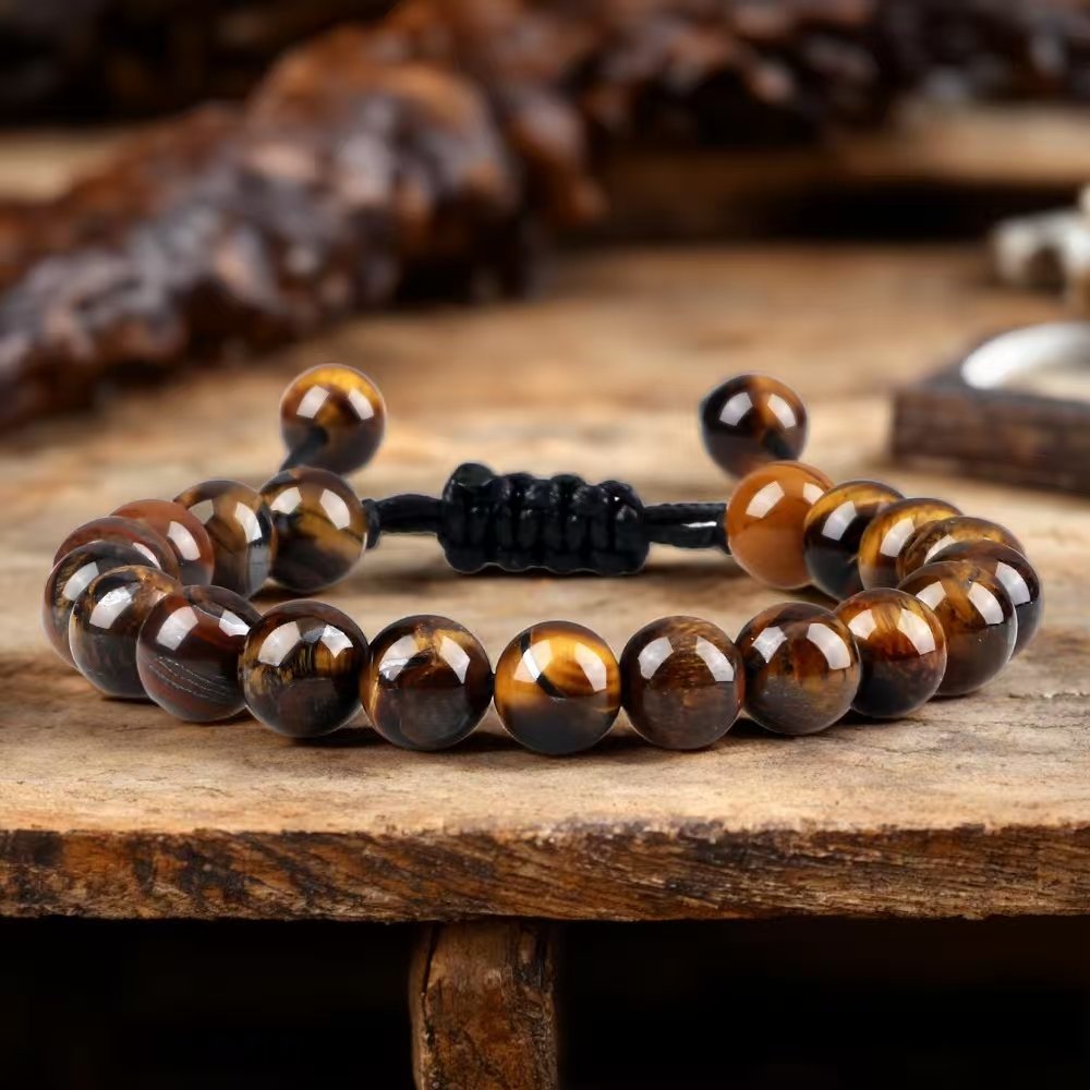 Natural Tiger Eye Beaded Bracelet Personalized Volcanic Stone Howlite Onyx Adjustable Chain for Men and Women Couple
