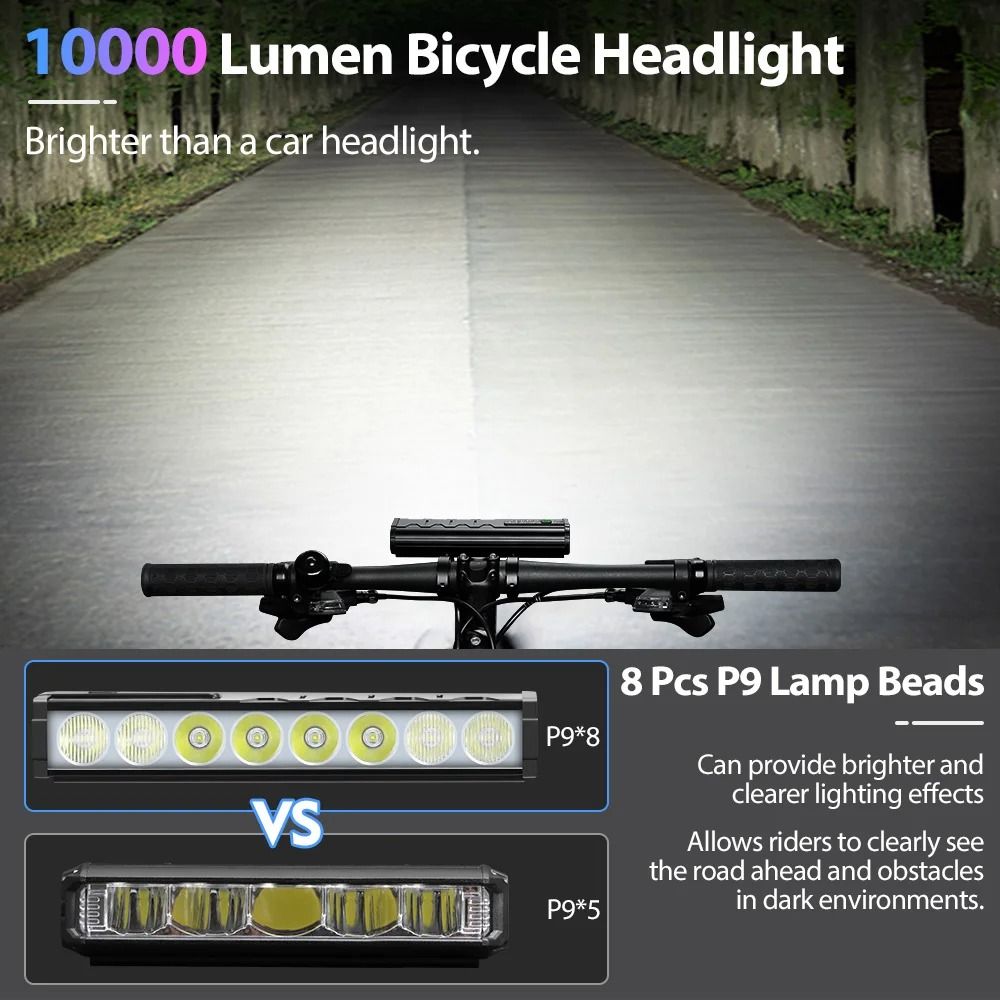 High Power Bicycle Front Light 10000 Lumen USB Rechargeable Waterproof Cycling Lamp