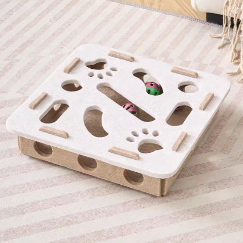 Interactive Cat Puzzle Toy Felt Cat Play Box with Bell Ball