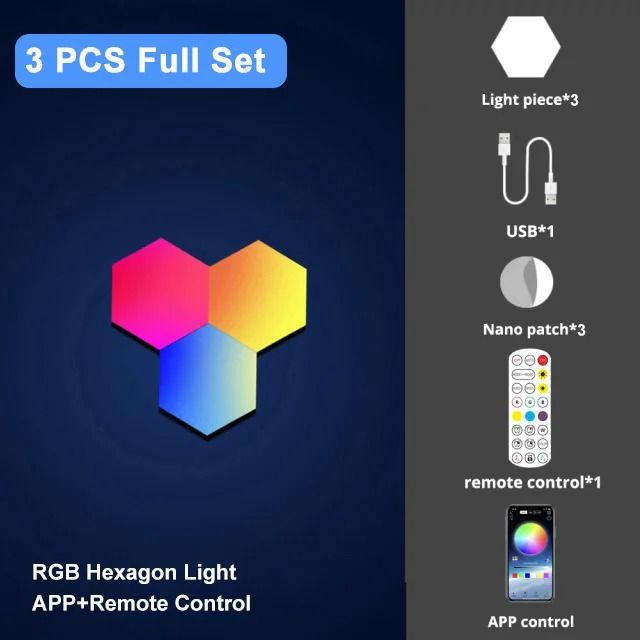 RGB Bluetooth LED Hexagon Wall Light with App and Remote Control