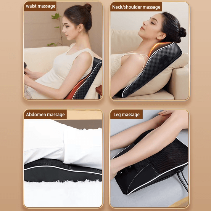 Electric Shiatsu Head, Neck and Cervical Traction Body Massager – Heated Vibration Car and Home Back Pillow