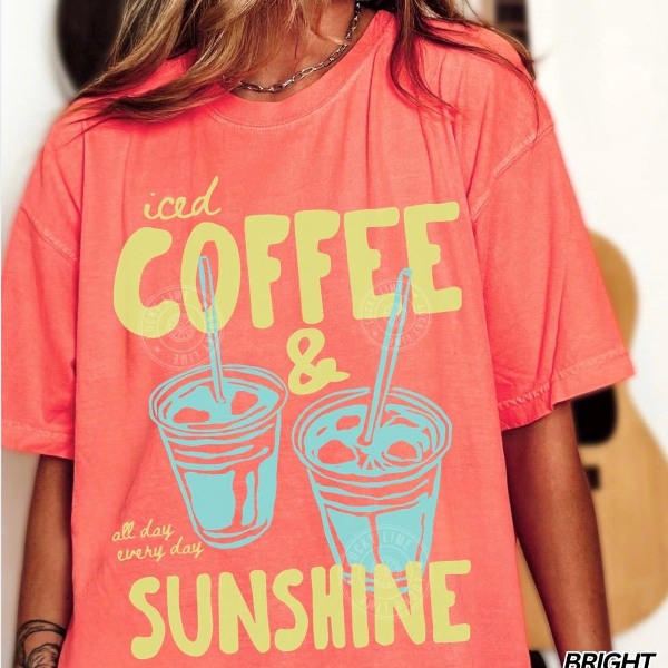 Iced Coffee and Sunshine Shirt, Iced Coffee TShirt, Coffee Lover Gift, Summer Graphic Tee, Summer Vibes Shirt,