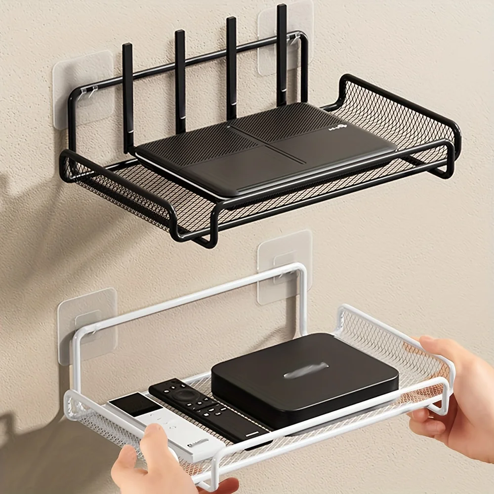 No-Drill Stainless Steel Wall-Mounted Shelf, Space-Saving Organizer for TV, Router, Keys, and Small Items in Living Room
