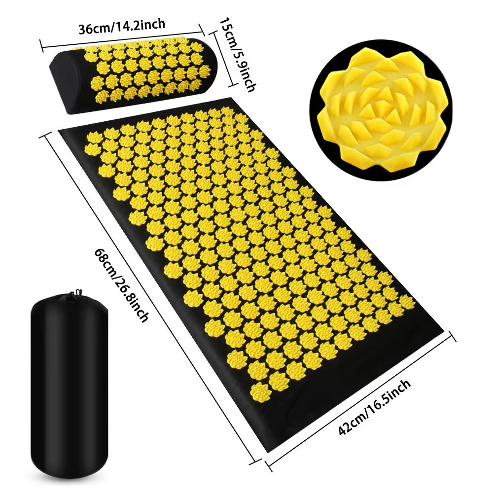 Acupressure Lotus Spike Massage Mat and Cushion Set for Neck Back Foot Relaxation and Yoga Recovery