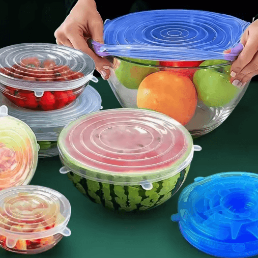 6-Piece Silicone Stretch Lids Reusable Fresh-Keeping Food Bowl Covers