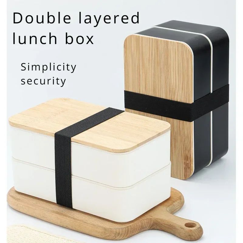 Japanese Style Double Layer Bento Lunch Box with Utensils
