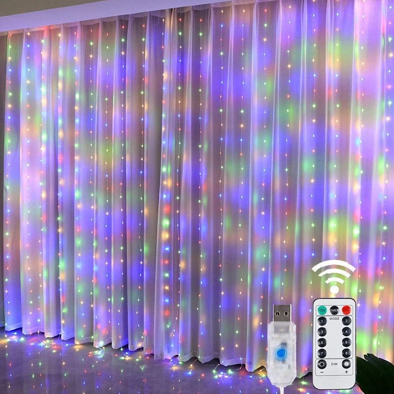 USB LED Curtain String Lights with Remote 8 Lighting Modes