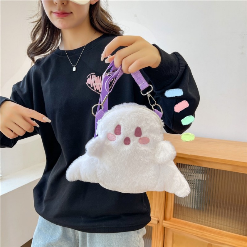 Little Ghost Plush Backpack Large Capacity Shoulder Bag with Adjustable Strap, Plushie Doll Design