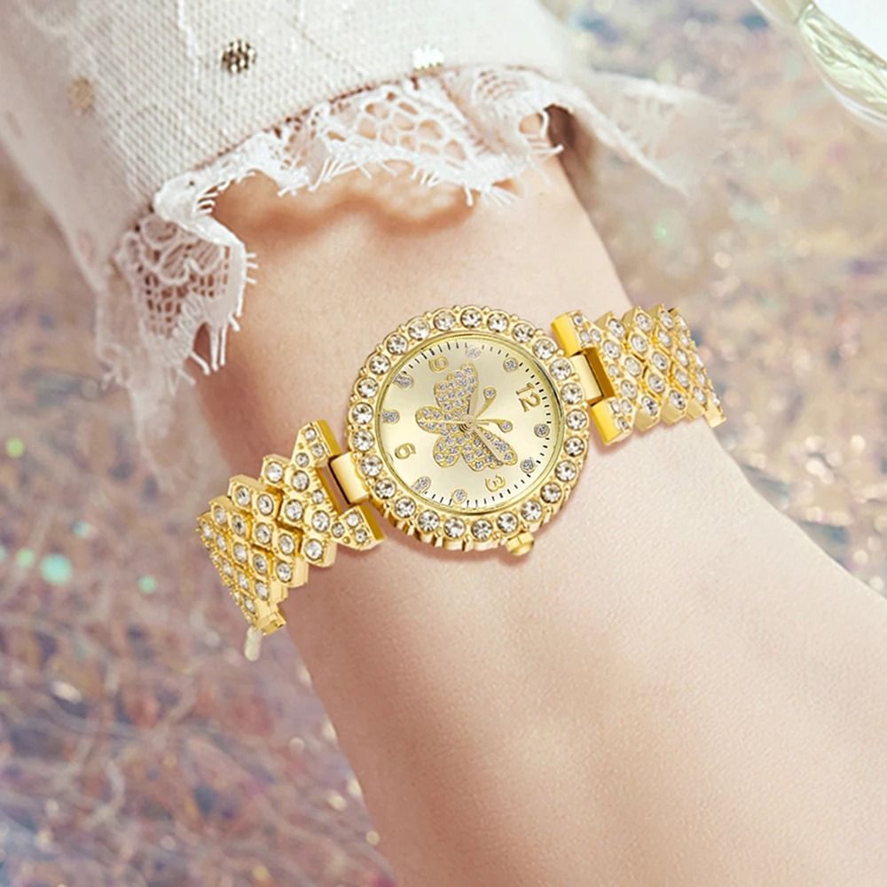 4 Piece Golden Butterfly Luxury Women's Watch Set
