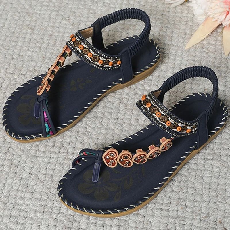 Women bohemia style low heel sandals breathable casual beach summer shoes