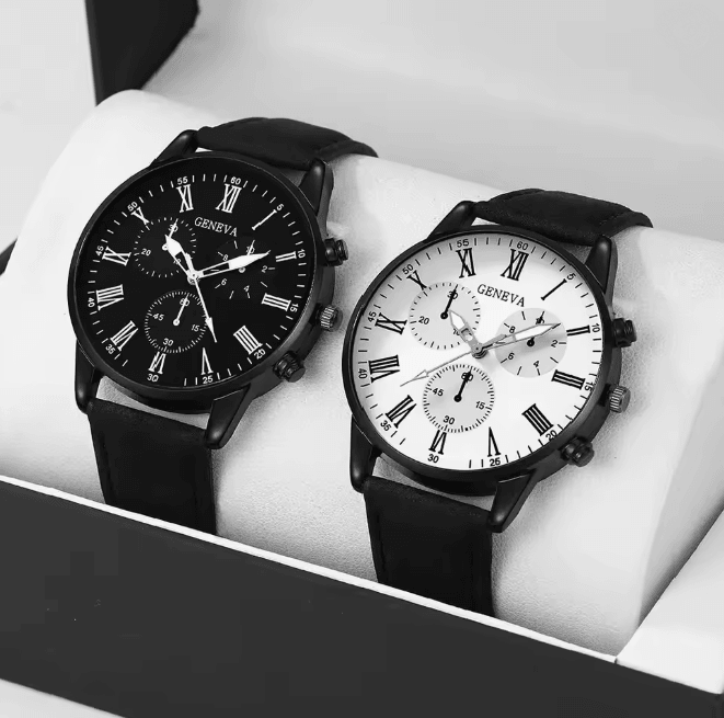 Couple Leather Quartz Watch Set Simple Casual Dial