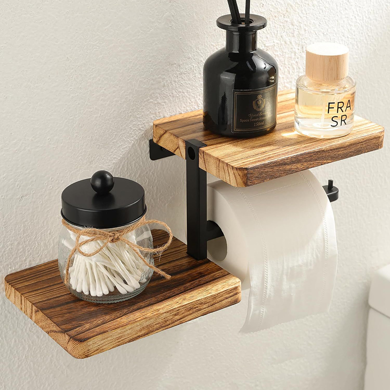 Wooden Paper Towel Holder, Space Saving Countertop Organizer for Kitchen and Bathroom