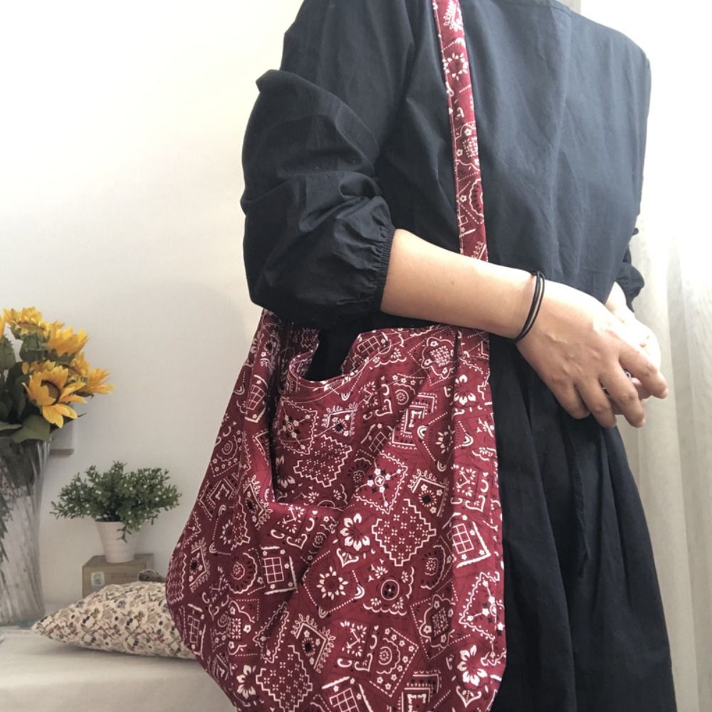 Casual Cotton Shopping Bag, Portable Reusable Crossbody Bag, High-Capacity Handbags with Bandanna Print