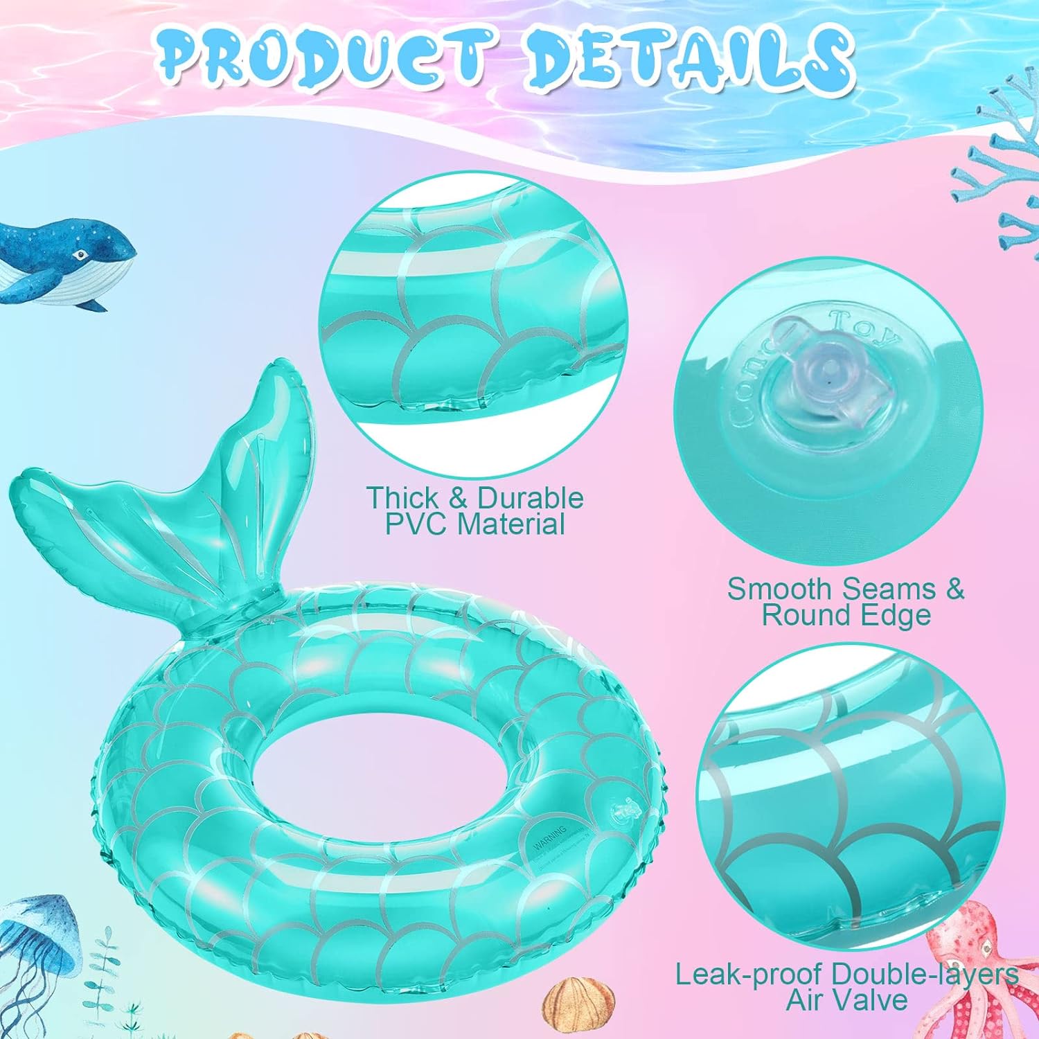 Mermaid Tail Kids Swim Ring Thick PVC Inflatable Pool Float for Children