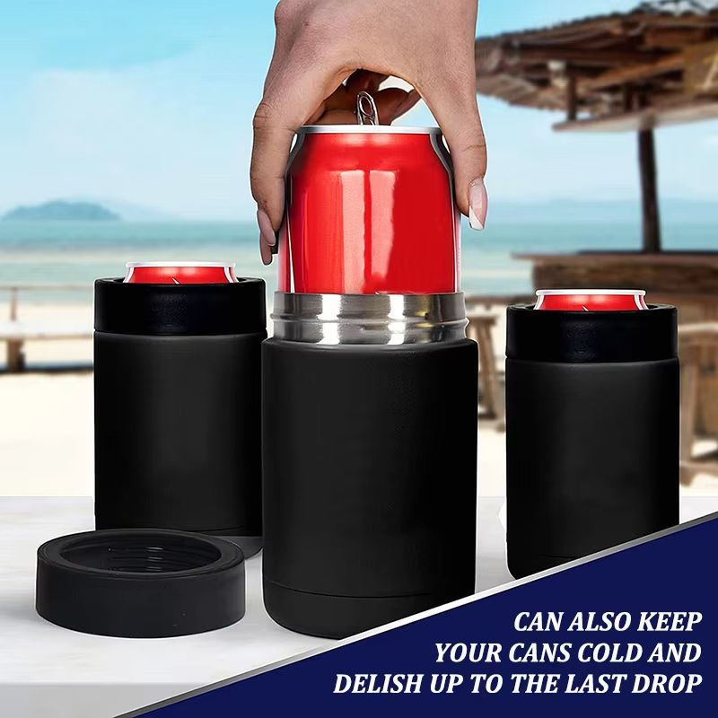 12oz Stainless Steel Beer Cooler – Double Wall Vacuum Insulated Can Holder & Thermos Bottle with Opener
