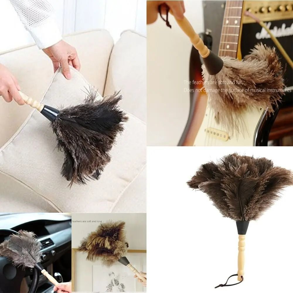 Natural Ostrich Feather Duster – Soft Dust Removal Brush with Wooden Handle