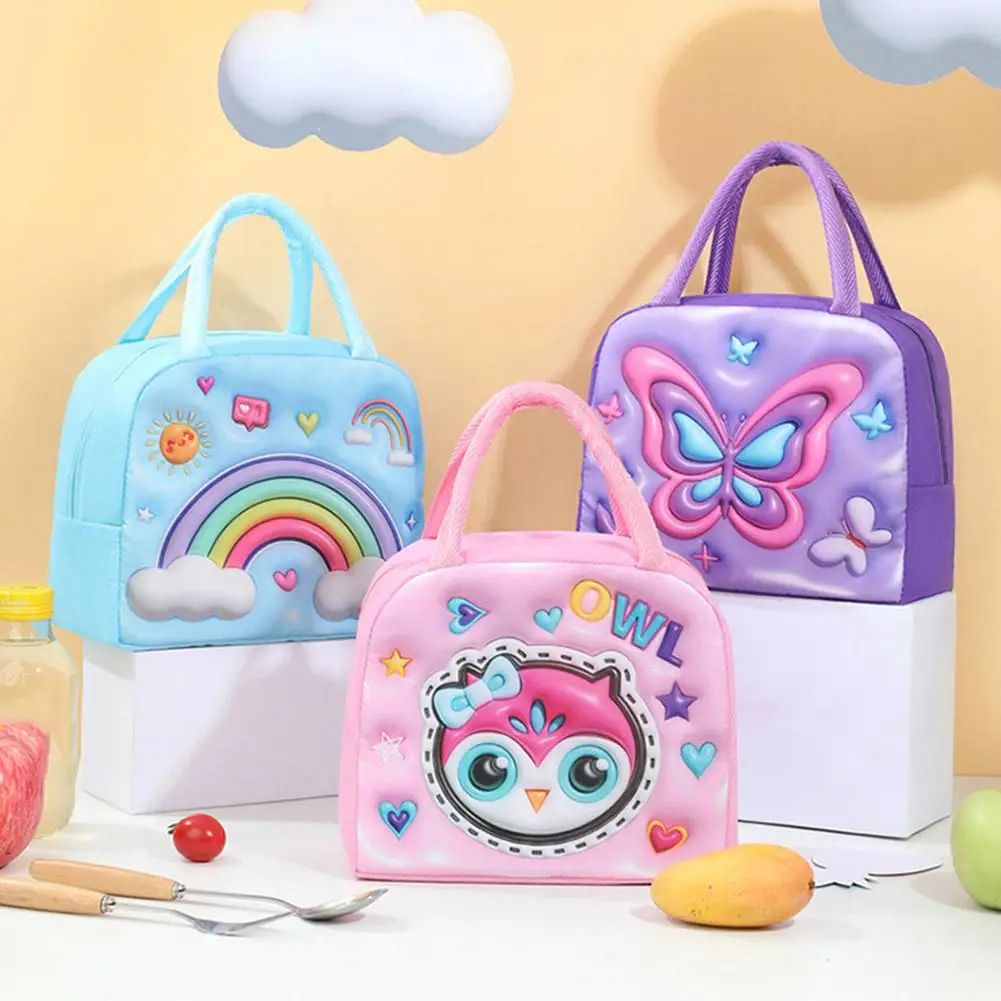 Kids Cartoon Insulated Lunch Bag - Portable Thermal Bento Cooler Tote with Ice Pack Space for School, Picnic & Day Trips
