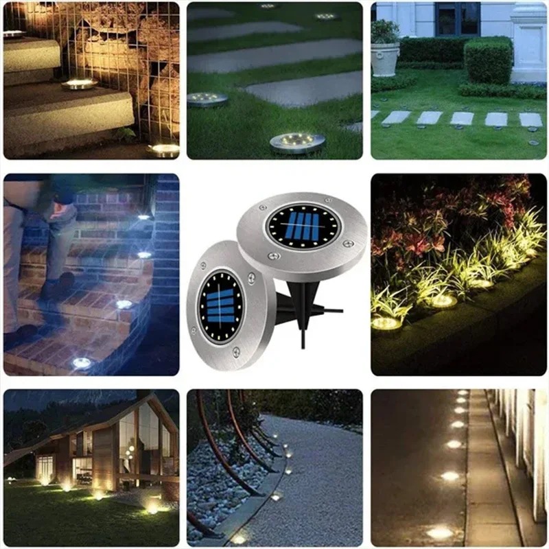 Solar Garden Lights Outdoor Waterproof Ground Disk Lights for Pathway Deck Yard