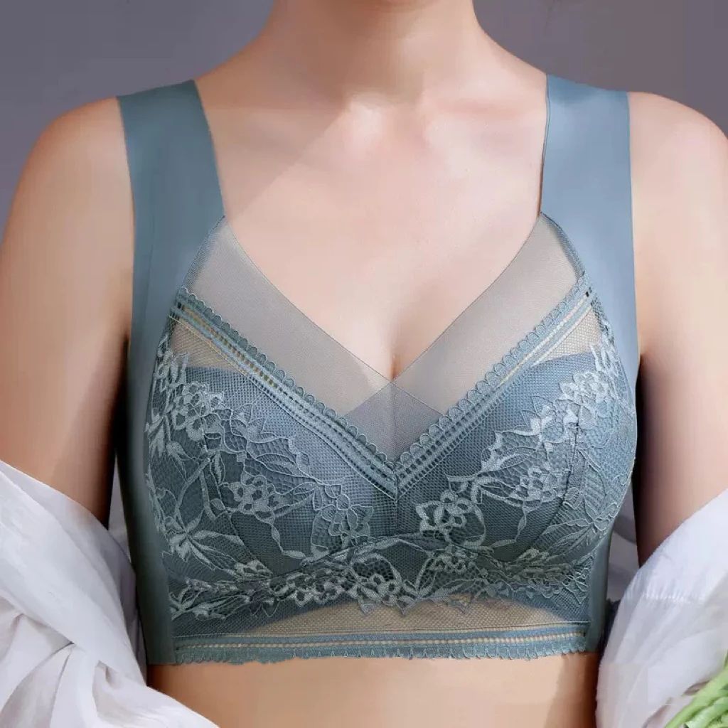 Womens Lace Plus Size Ice Silk Seamless Bra – Anti-Sagging Thin Vest with Light Padding