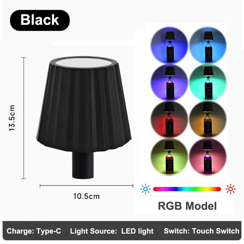 RGB Rechargeable LED Bottle Table Lamp – Touch Control Dimmable Wireless Wine Bottle Light
