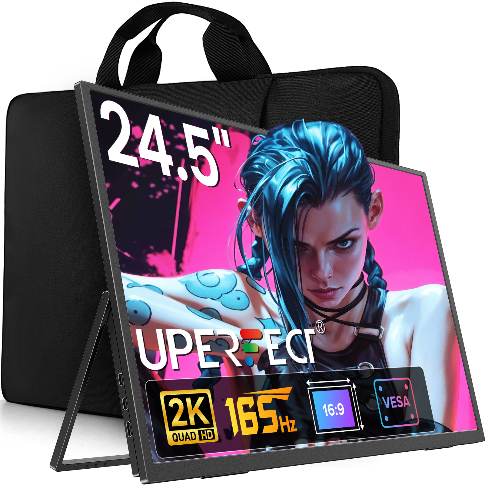 Waterproof Laptop Sleeve for UPERFECT Portable Monitor Touchscreen, Travel Case Bag with Large Side Pocket