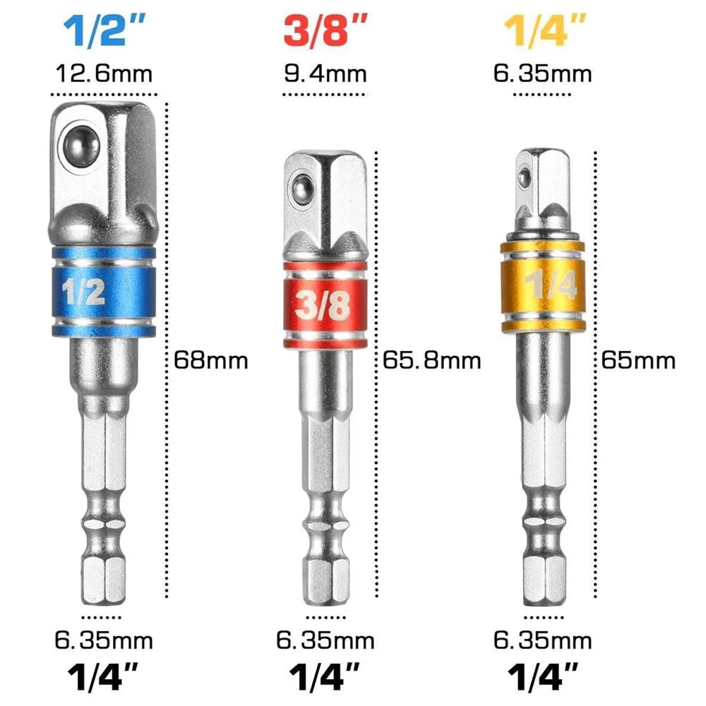 Power Drill Hex to Square Wrench Adapter, Impact Driver Socket Extension Converter Set