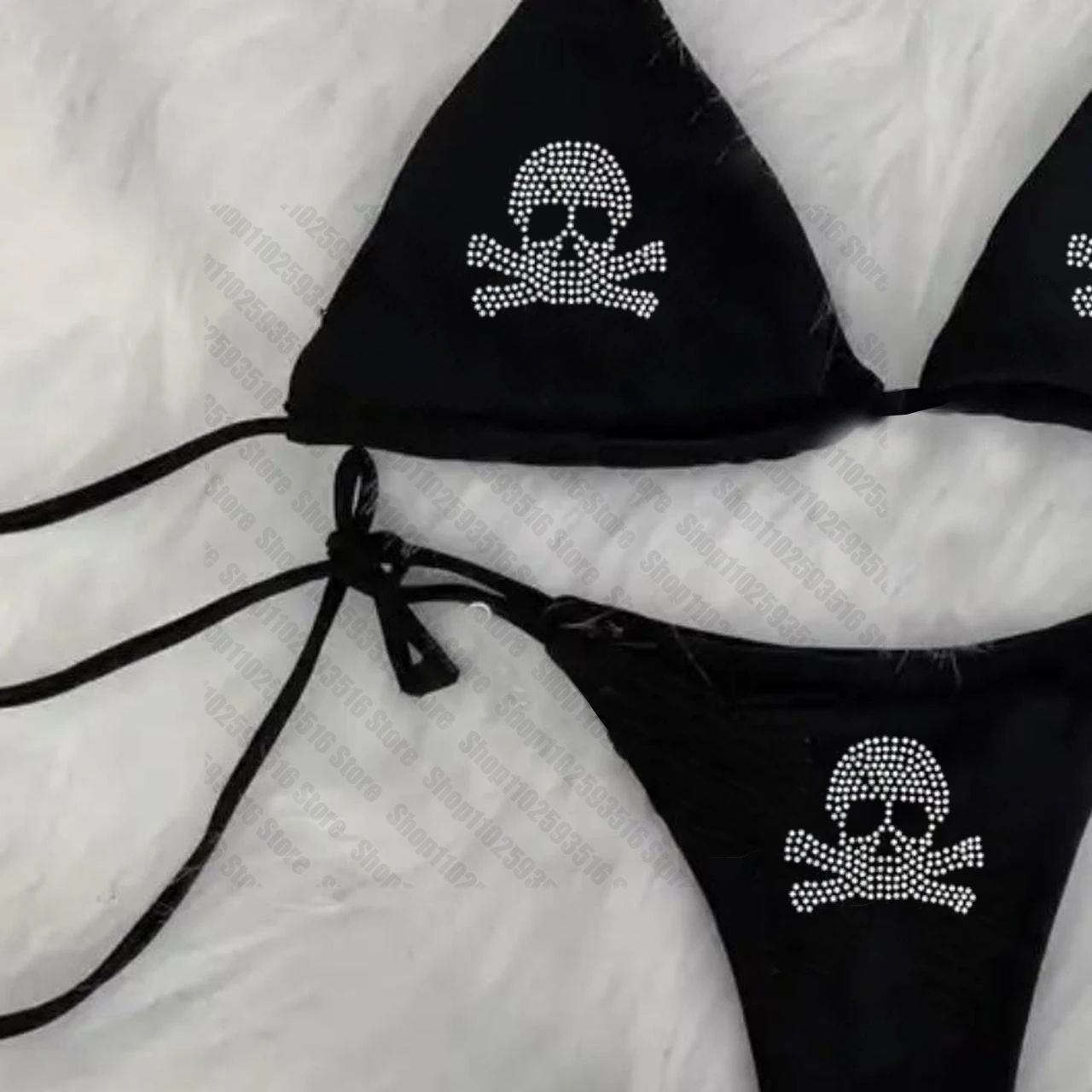 Y2K Rhinestone Skull Bikini Set