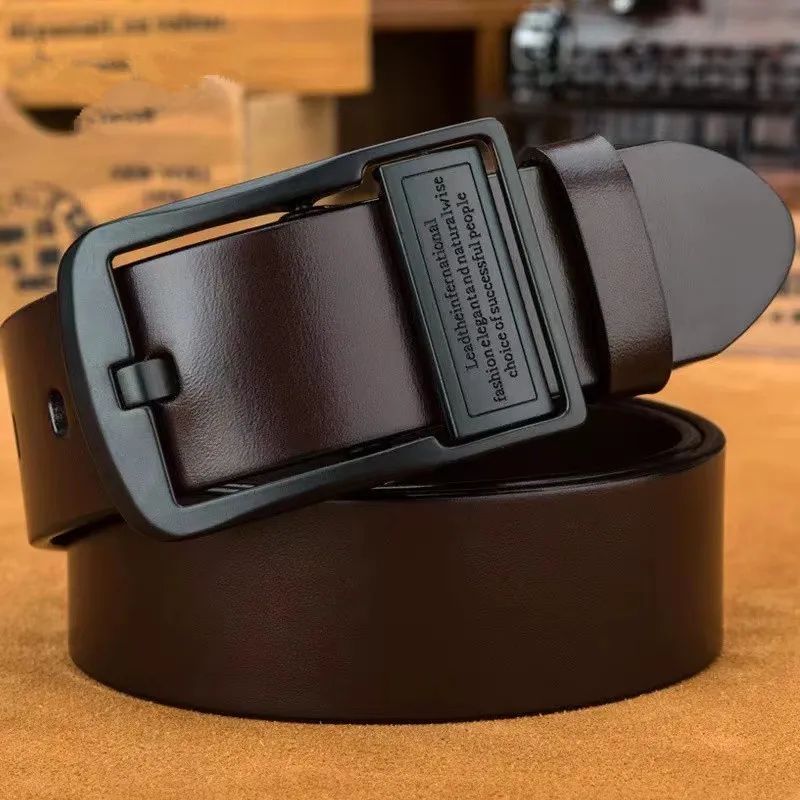 Men Genuine Cowhide Leather Belt – Classic Men Leather Belt with Metal Pin Buckle for Business & Casual Wear