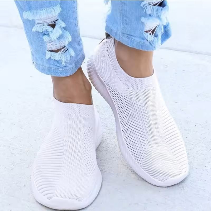 Womens White Slip-On Casual Sneakers
