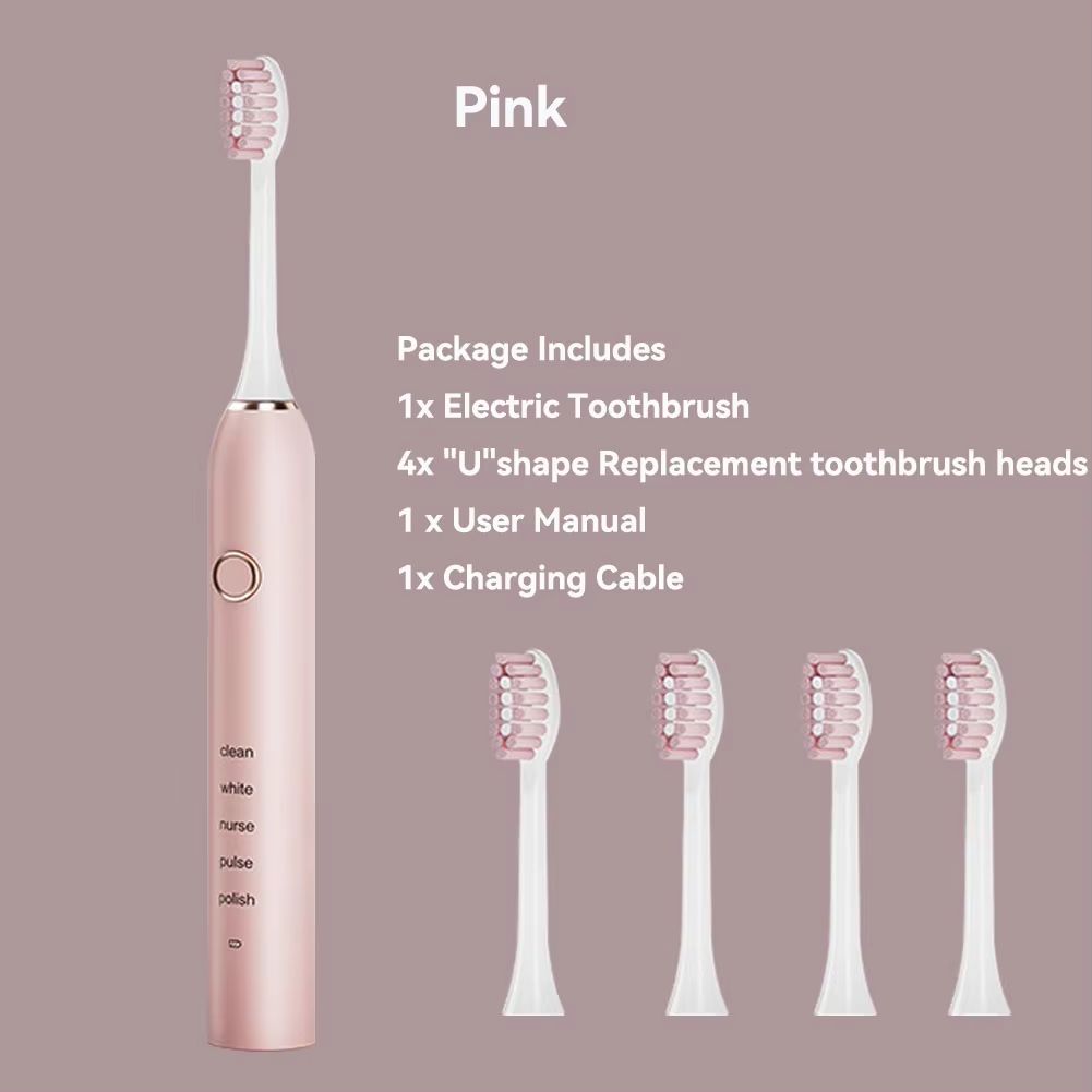 Rechargeable Sonic Electric Toothbrush – 5 Modes, 3 Intensities & 4 Replacement Heads