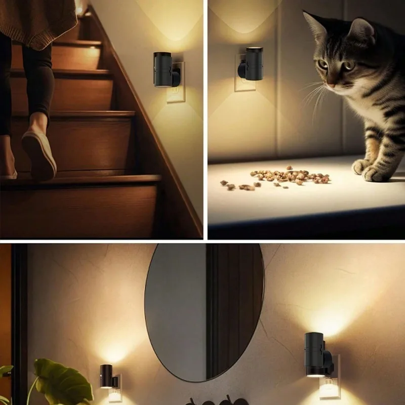 Plug Powered Cylindrical LED Night Light, Modern Wall Lamp with Adjustable Brightness, Sensor Dimmable Night Light