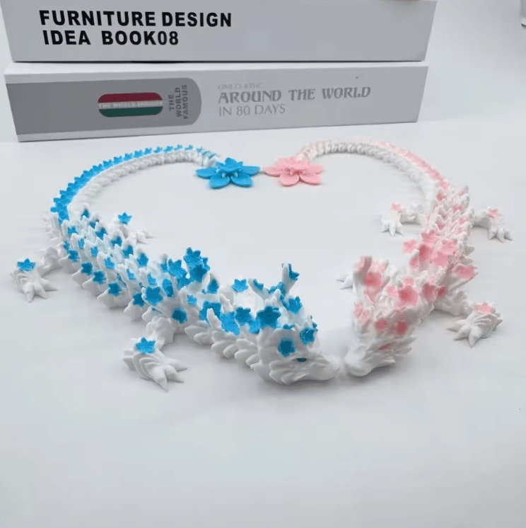 3D Printed Cherry Blossom Dragon – Articulated Fantasy Desk Ornament with Movable Joints