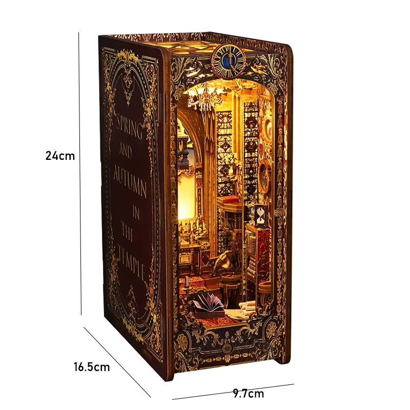 DIY Book Nook Kit Wooden Dollhouse Building Set LED Bookshelf Insert Miniature House Bookend